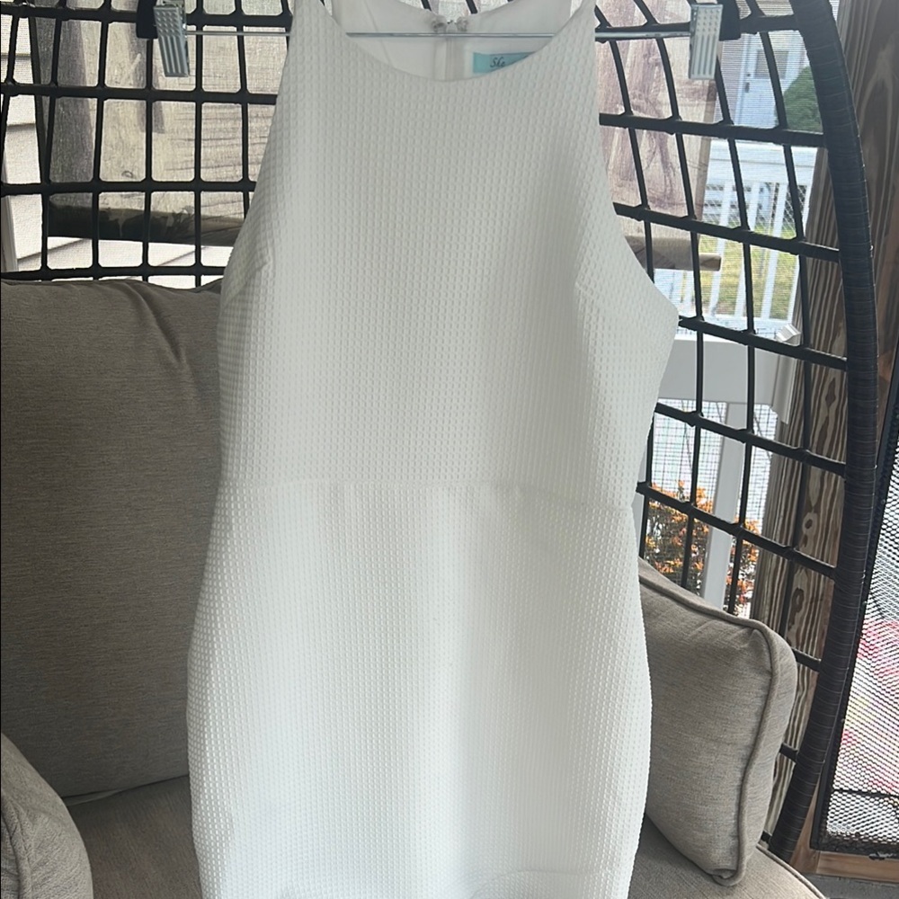 She + Sky White Halter Sheath Dress